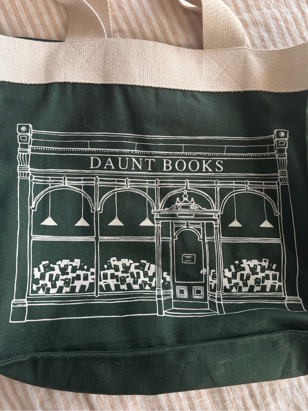 Daunt Books Green Canvas Tote with Cream Straps